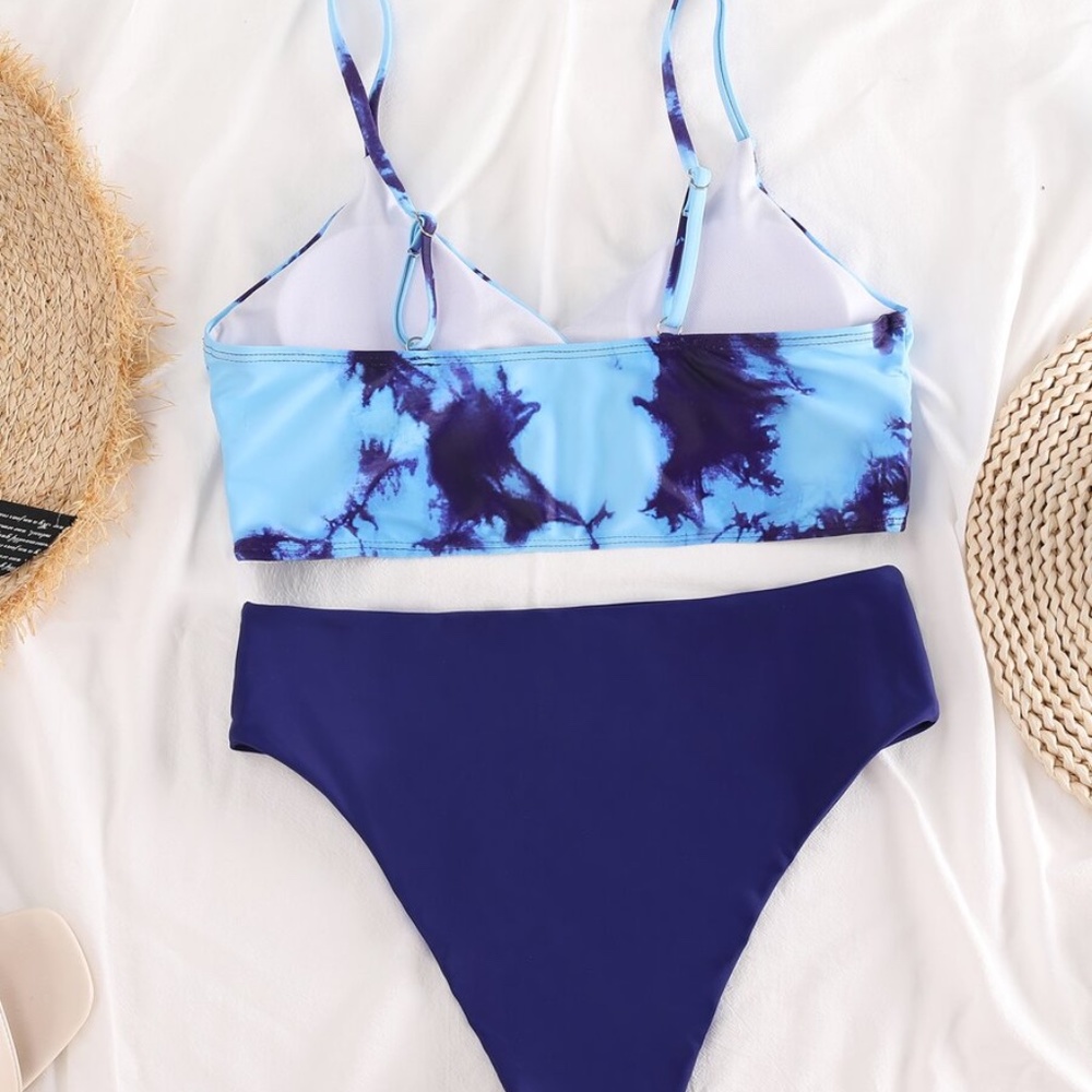 Tie dye bikini set swim high waist Lilac Purple - Picture 4 of 8